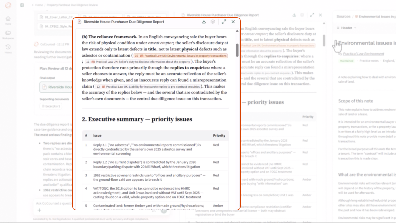 Screenshot of CoCounsel Legal displaying sources